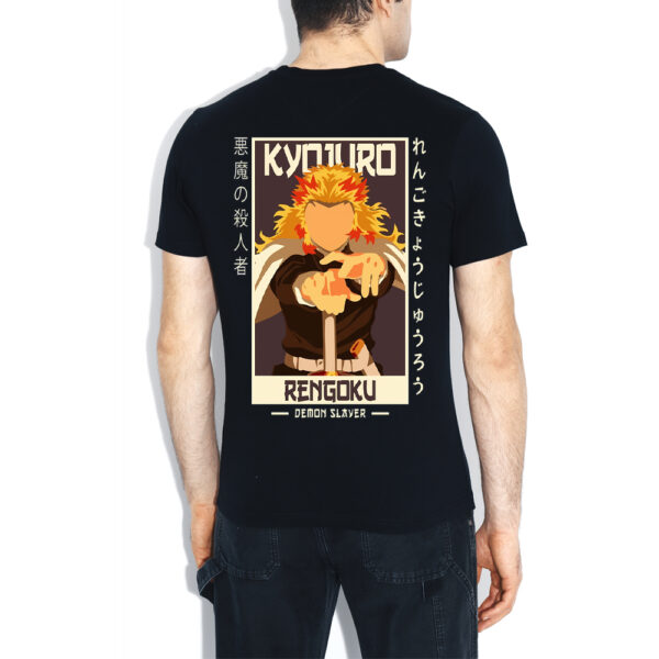 Baklolstore Rengoku Demon Slayer Japanese Print T-Shirt | 180 GSM Pure Cotton Regular Fit | Black Anime T-Shirt for Men