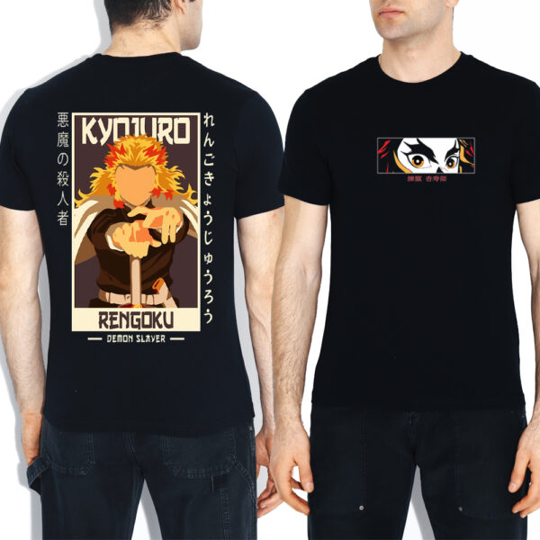 Baklolstore Rengoku Demon Slayer Japanese Print T-Shirt | 180 GSM Pure Cotton Regular Fit | Black Anime T-Shirt for Men