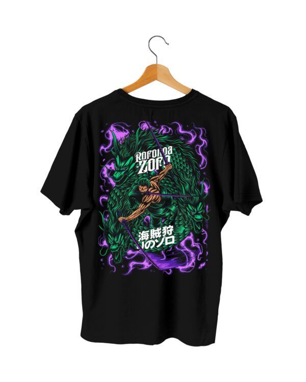 One Piece Roronoa Zoro T-shirt | Dragon Aura Anime Design | Pirate Hunter Zoro Cotton T-shirt | Black Regular Fit