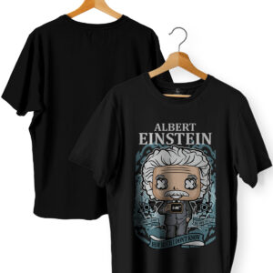 Albert Einstein Cartoon Printed T-Shirt | 180 GSM Premium Cotton | Black Round Neck Half Sleeve